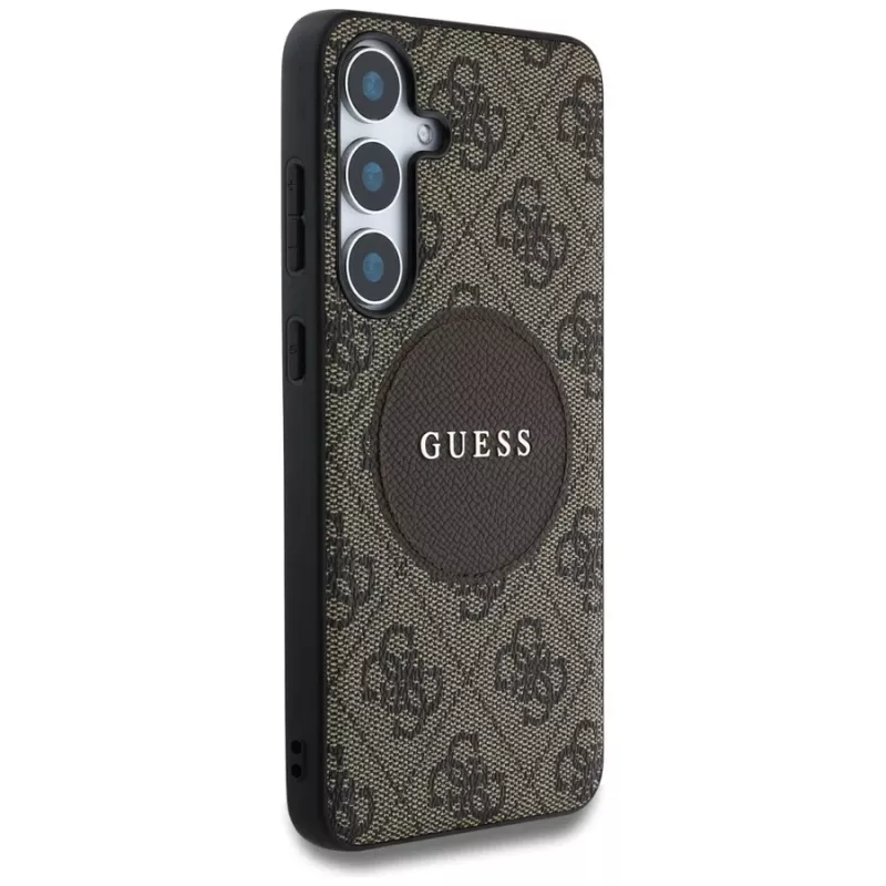 Guess 4G Round Patch Classic Logo Cover MagSafe per Samsung Galaxy S25+ (marrone)
