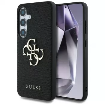 Guess Grained Big 4G Logo Small Classic Logo Cover posteriore per Samsung Galaxy S25, Nero