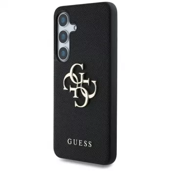 Guess Grained Big 4G Logo Small Classic Logo Cover posteriore per Samsung Galaxy S25, Nero