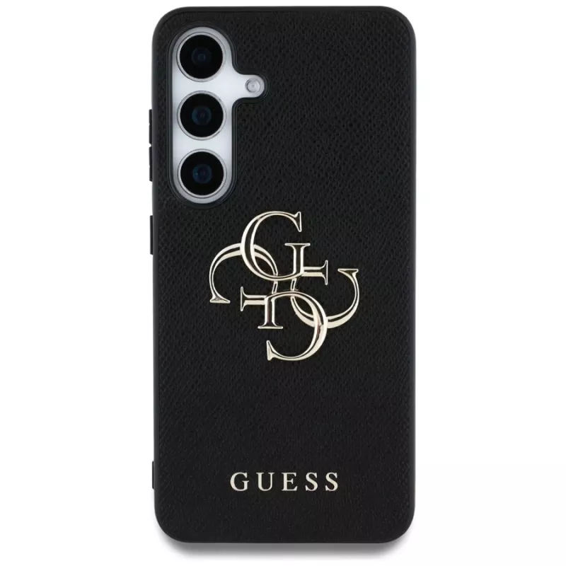 Guess Grained Big 4G Logo Small Classic Logo Cover posteriore per Samsung Galaxy S25, Nero