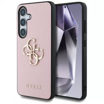 Guess Grained Big 4G Logo Small Classic Logo Cover posteriore per Samsung Galaxy S25 Plus, Rosa