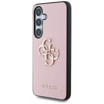 Guess Grained Big 4G Logo Small Classic Logo Cover posteriore per Samsung Galaxy S25 Plus, Rosa