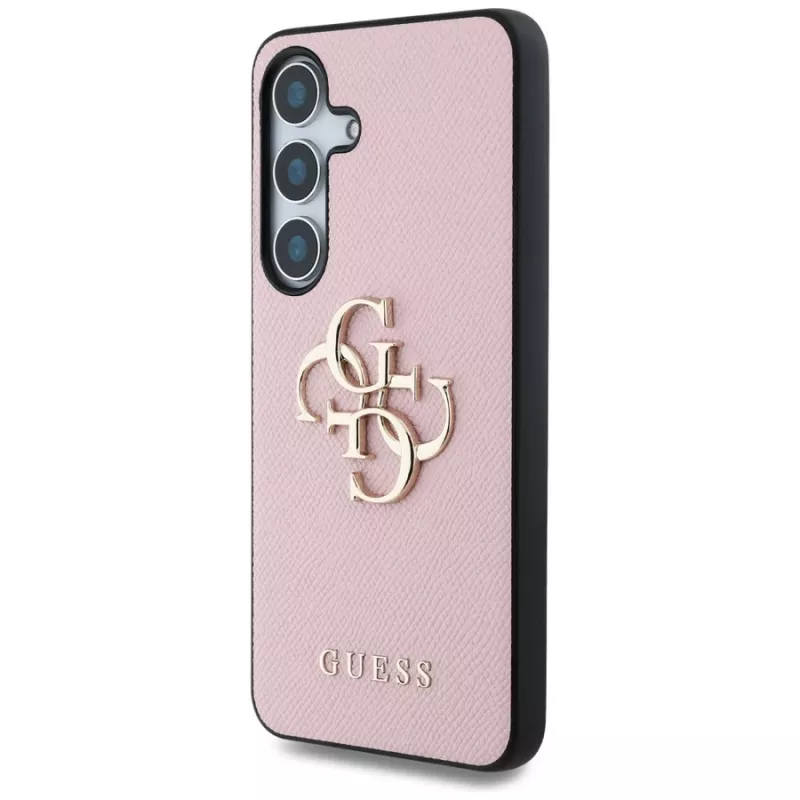 Guess Grained Big 4G Logo Small Classic Logo Cover posteriore per Samsung Galaxy S25 Plus, Rosa