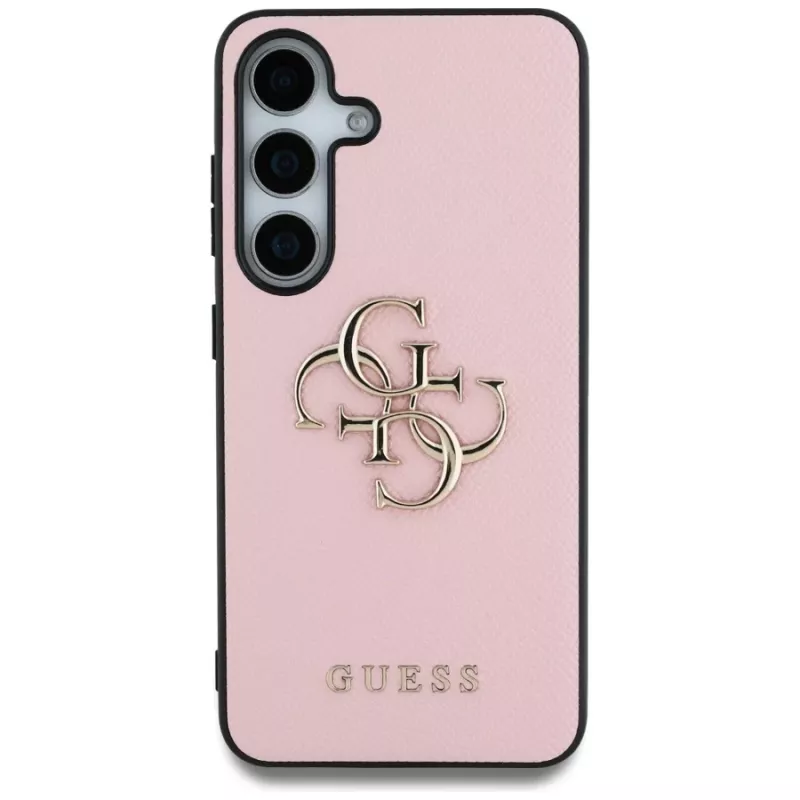 Guess Grained Big 4G Logo Small Classic Logo Cover posteriore per Samsung Galaxy S25 Plus, Rosa