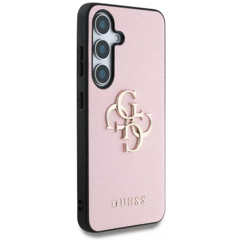 Guess Grained Big 4G Logo Small Classic Logo Cover posteriore per Samsung Galaxy S25 Plus, Rosa