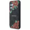 Guess Leather 4G Flowers Print Metal Classic Logo Cover MagSafe per Samsung Galaxy S25, nero