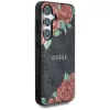 Guess Leather 4G Flowers Print Metal Classic Logo Cover MagSafe per Samsung Galaxy S25, nero