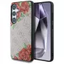 Guess Leather 4G Flowers Print Metal Classic Logo Cover MagSafe per Samsung Galaxy S25 rosa