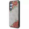 Guess Leather 4G Flowers Print Metal Classic Logo Cover MagSafe per Samsung Galaxy S25 rosa
