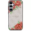 Guess Leather 4G Flowers Print Metal Classic Logo Cover MagSafe per Samsung Galaxy S25 rosa