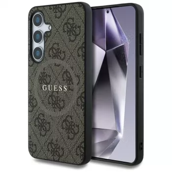 Guess Leather 4G Colored Ring Classic Logo Cover MagSafe per Samsung Galaxy S25 (marrone)