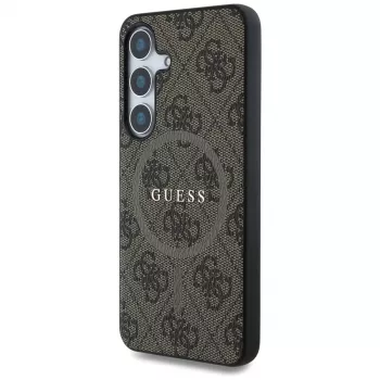 Guess Leather 4G Colored Ring Classic Logo Cover MagSafe per Samsung Galaxy S25 (marrone)