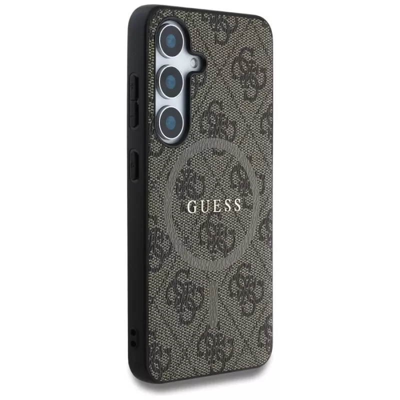 Guess Leather 4G Colored Ring Classic Logo Cover MagSafe per Samsung Galaxy S25 (marrone)