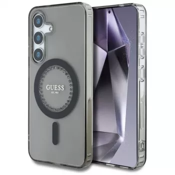Guess Rhinestones Printed Classic Logo Cover MagSafe per Samsung Galaxy S25 (nero)