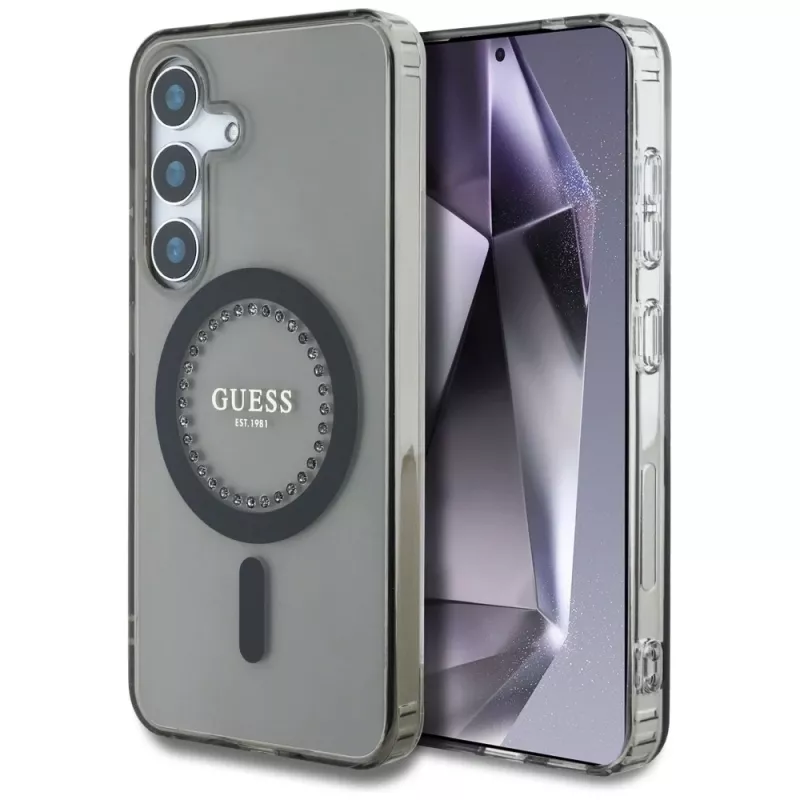 Guess Rhinestones Printed Classic Logo Cover MagSafe per Samsung Galaxy S25 (nero)
