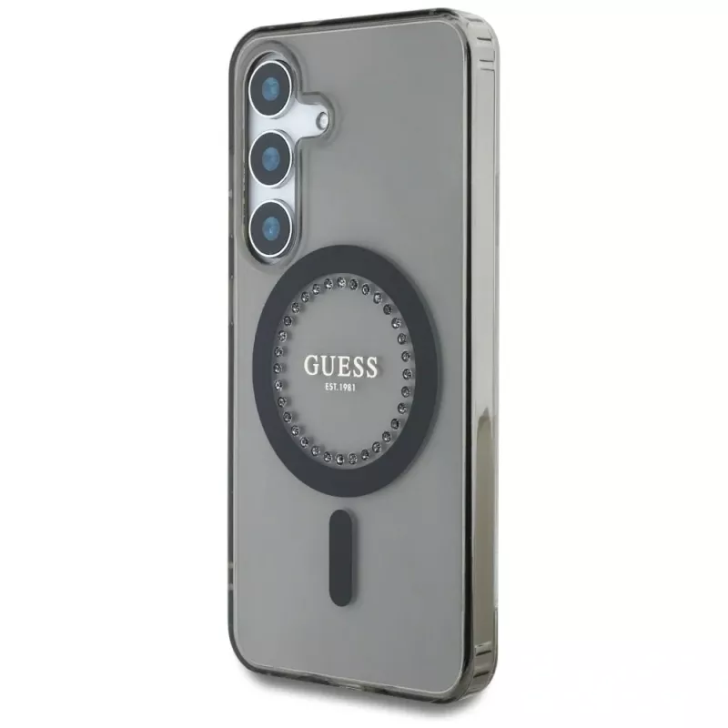 Guess Rhinestones Printed Classic Logo Cover MagSafe per Samsung Galaxy S25 (nero)