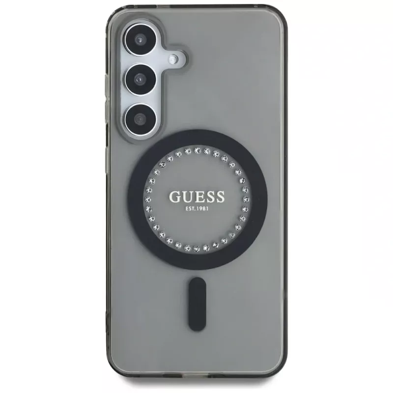 Guess Rhinestones Printed Classic Logo Cover MagSafe per Samsung Galaxy S25 (nero)
