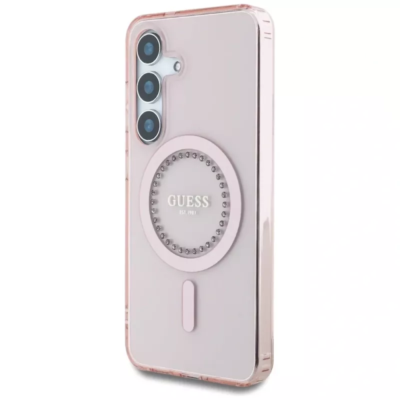 Guess Rhinestones Printed Classic Logo Cover MagSafe per Samsung Galaxy S25 (rosa)