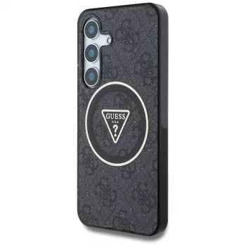 Guess 4G Glitter Triangle Buttons Cover MagSafe per Samsung Galaxy S25, nero