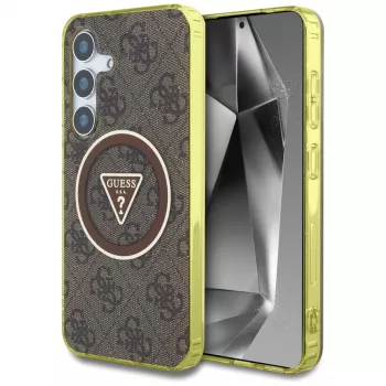 Guess 4G Glitter Triangle Buttons Cover MagSafe per Samsung Galaxy S25 (marrone)