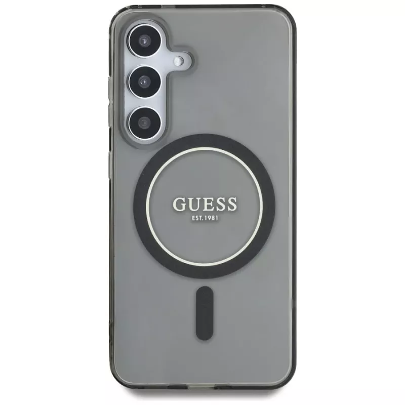 Guess Glitter Circle Classic Logo Cover MagSafe per Samsung Galaxy S25 nero