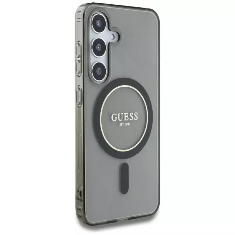 Guess Glitter Circle Classic Logo Cover MagSafe per Samsung Galaxy S25 nero