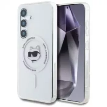 Karl Lagerfeld Button Choupette Head Printed Logo Cover MagSafe per Samsung Galaxy S25 bianco