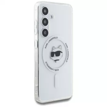 Karl Lagerfeld Button Choupette Head Printed Logo Cover MagSafe per Samsung Galaxy S25 bianco