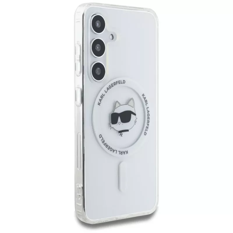 Karl Lagerfeld Button Choupette Head Printed Logo Cover MagSafe per Samsung Galaxy S25 bianco