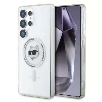 Karl Lagerfeld Button Choupette Head Printed Logo Cover MagSafe per Samsung Galaxy S25 Ultra bianco