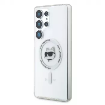 Karl Lagerfeld Button Choupette Head Printed Logo Cover MagSafe per Samsung Galaxy S25 Ultra bianco