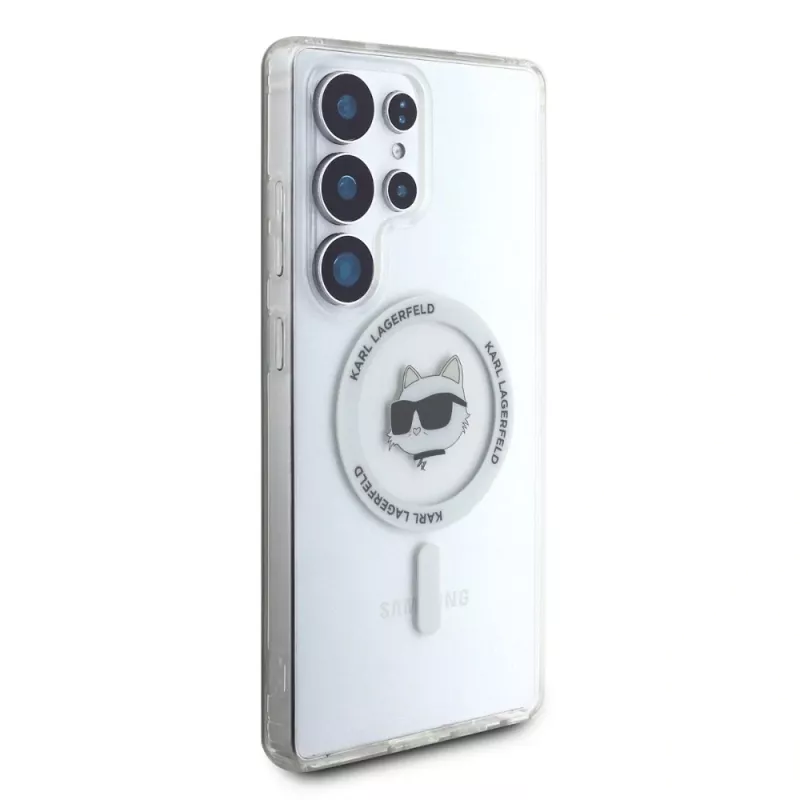 Karl Lagerfeld Button Choupette Head Printed Logo Cover MagSafe per Samsung Galaxy S25 Ultra bianco