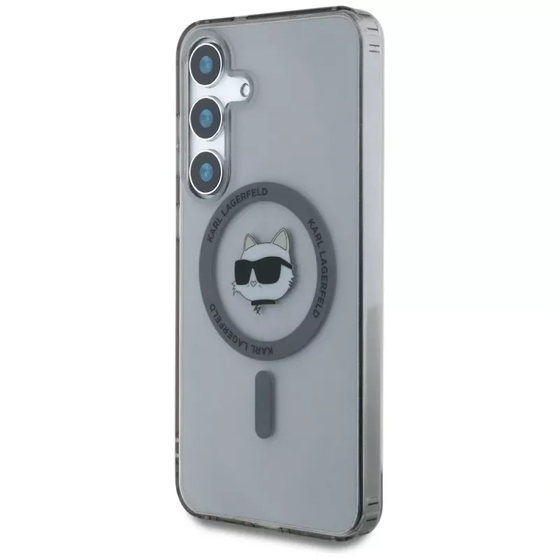 Karl Lagerfeld Button Choupette Head Printed Logo Cover MagSafe per Samsung Galaxy S25, nero