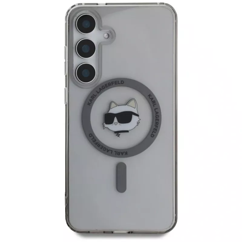 Karl Lagerfeld Button Choupette Head Printed Logo Cover MagSafe per Samsung Galaxy S25, nero