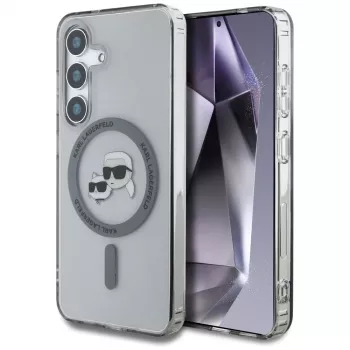 KARL LAGERFELD Button Karl & Choupette Heads Printed Logo Cover MagSafe per Samsung Galaxy S25, nero