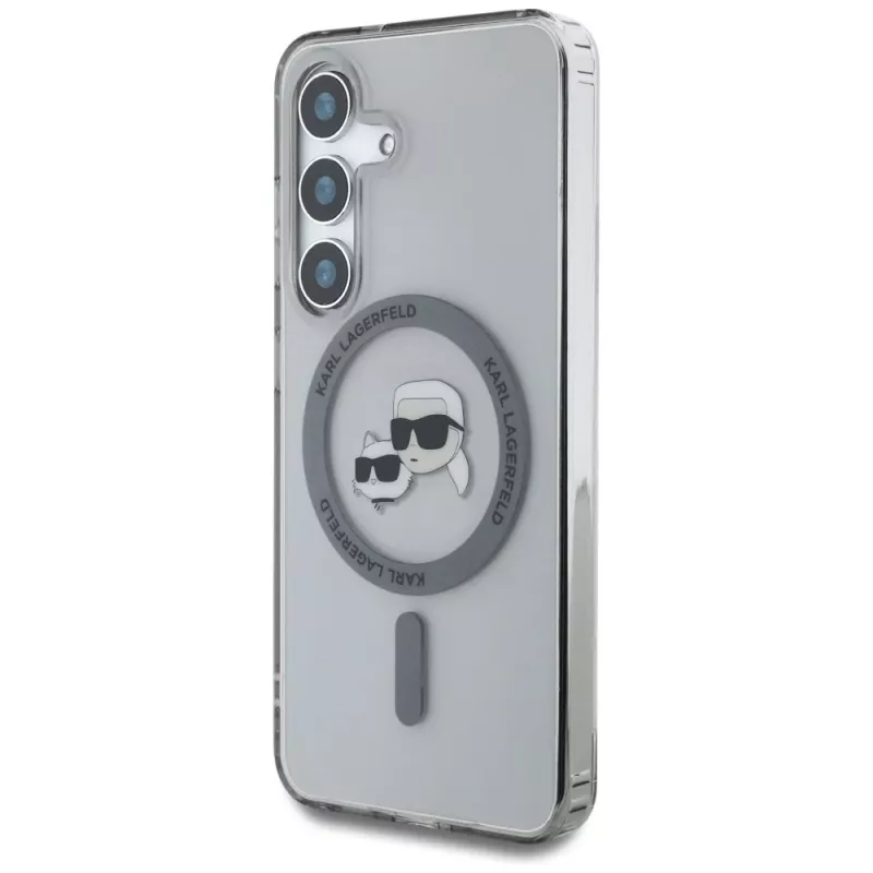 KARL LAGERFELD Button Karl & Choupette Heads Printed Logo Cover MagSafe per Samsung Galaxy S25, nero