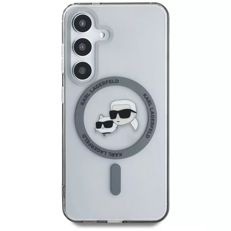 KARL LAGERFELD Button Karl & Choupette Heads Printed Logo Cover MagSafe per Samsung Galaxy S25, nero