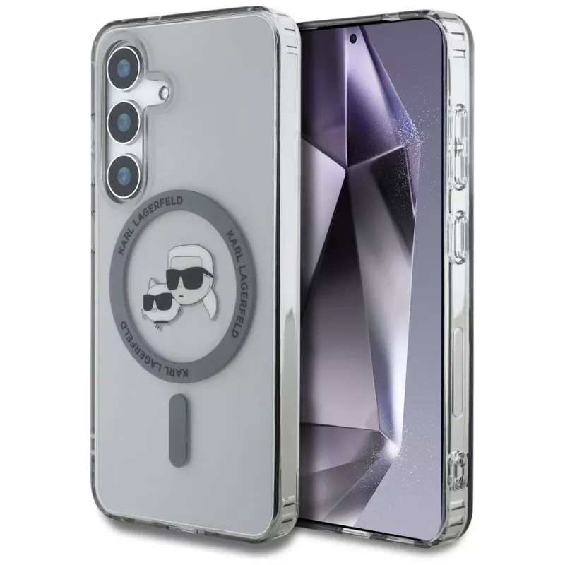 Karl Lagerfeld Button Karl & Choupette Heads Printed Logo Case MagSafe Samsung Galaxy S25 Plus Nero