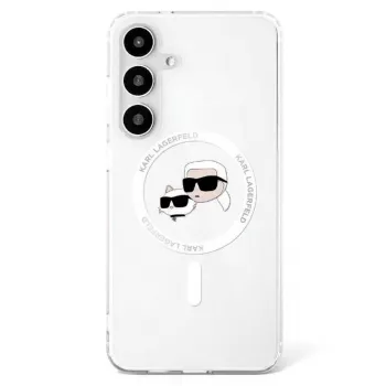 KARL LAGERFELD Button Karl & Choupette Heads Printed Logo Cover MagSafe per Samsung Galaxy S25 bianco