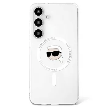 KARL LAGERFELD Button Karl Head Printed Logo Cover MagSafe per Samsung Galaxy S25, bianco