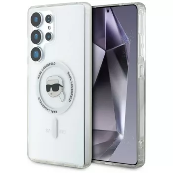 KARL LAGERFELD Button Karl Head Printed Logo Cover MagSafe per Samsung Galaxy S25 Ultra bianco
