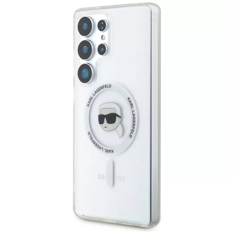 KARL LAGERFELD Button Karl Head Printed Logo Cover MagSafe per Samsung Galaxy S25 Ultra bianco