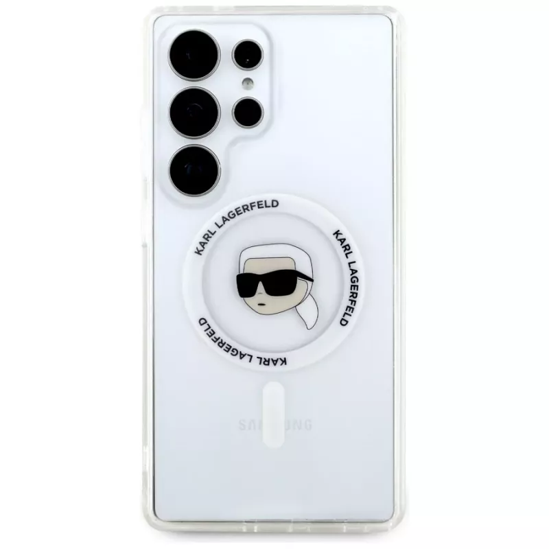 KARL LAGERFELD Button Karl Head Printed Logo Cover MagSafe per Samsung Galaxy S25 Ultra bianco