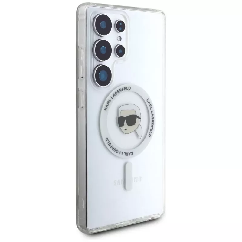 KARL LAGERFELD Button Karl Head Printed Logo Cover MagSafe per Samsung Galaxy S25 Ultra bianco
