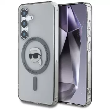 KARL LAGERFELD Button Karl Head Printed Logo Custodia MagSafe per Samsung Galaxy S25, nero