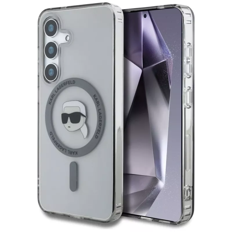 KARL LAGERFELD Button Karl Head Printed Logo Custodia MagSafe per Samsung Galaxy S25, nero