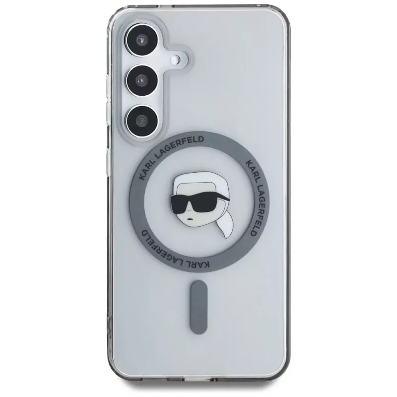KARL LAGERFELD Button Karl Head Printed Logo Custodia MagSafe per Samsung Galaxy S25, nero