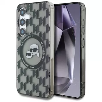 Karl Lagerfeld Button Karl & Choupette Heads On KL Pattern Custodia MagSafe per Samsung Galaxy S25 nero
