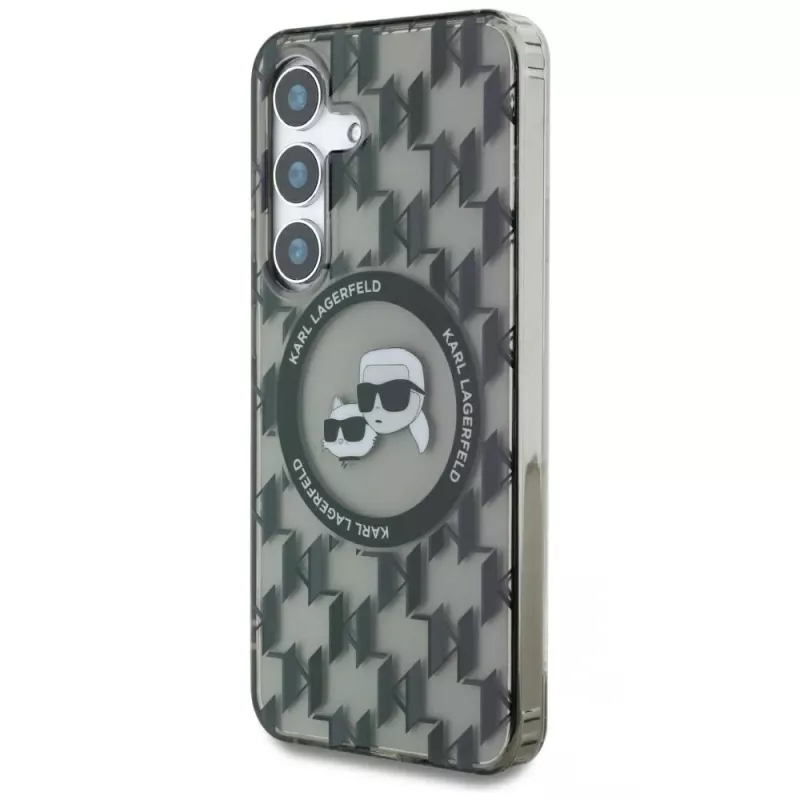 Karl Lagerfeld Button Karl & Choupette Heads On KL Pattern Custodia MagSafe per Samsung Galaxy S25 nero