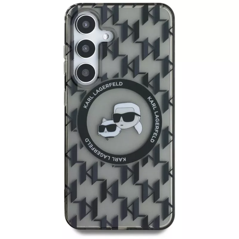 Karl Lagerfeld Button Karl & Choupette Heads On KL Pattern Custodia MagSafe per Samsung Galaxy S25 nero